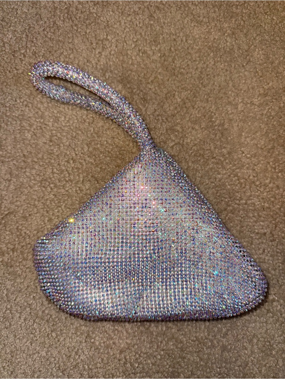 Crystal Embellished Wristlet Bag in Iridescent Silver